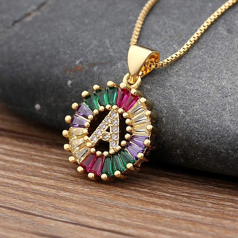 

Hot Sale Gold Color Initial Multicolor CZ Necklace Charm Letter Necklace Name Jewelry For Women Accessories Girlfriend Gift