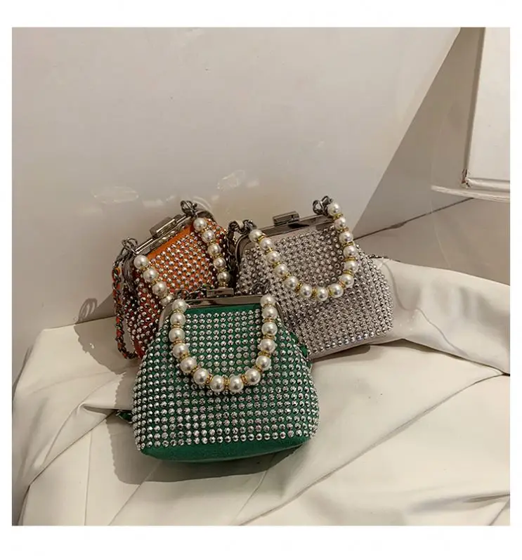 

New 2021PU female bag solid color small square bag with diamonds small hanbabgs and purse bag, White pink red