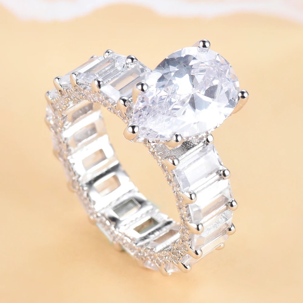 

Tonglin New Arrival TL-407 Wholesale Charming Design S925 Sterling Silver Pear Cut CZ Ladies Rings