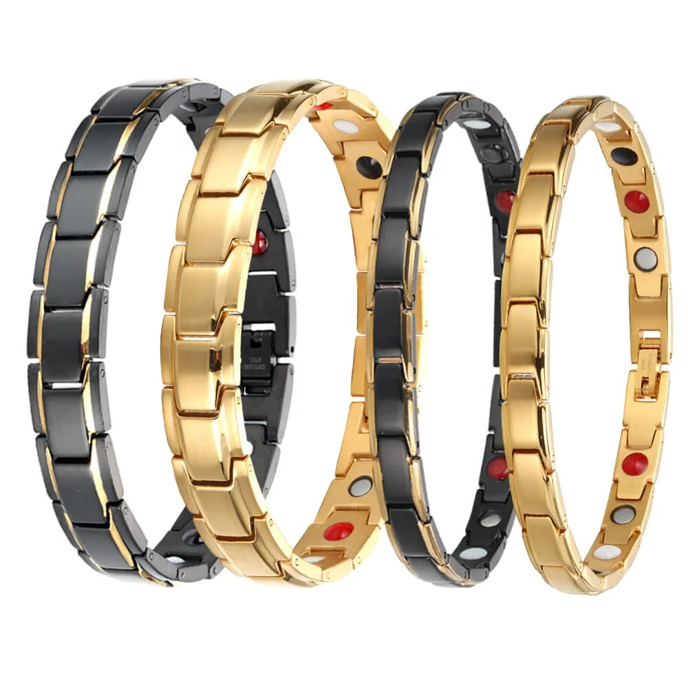 

Wholesale Surgical Steel Matching Bracelet Adjustable Magnetic Ion Energy Gold Plated Stainless Steel Couple Jewelry Bracelets