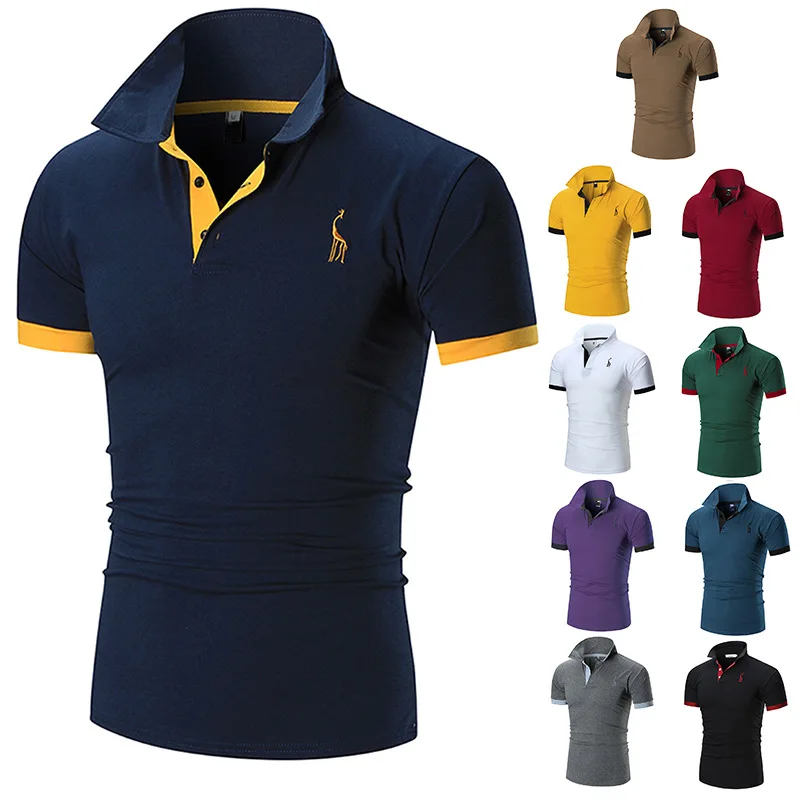 

Wholesale men's summer new solid color short-sleeved Polo shirt Fawn embroidered short-sleeved T-shirt, 11 color