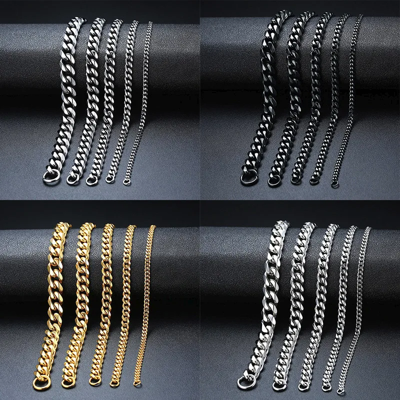 

Mens Jewelry Simple Curb Cuban Link Chain Bracelets 3/5/7/9/11mm Gold Silver Circle Chain Bracelet For Women Men