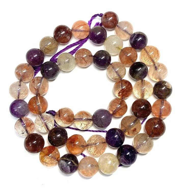 

Natural Healing Gemstone Beads Smooth Purple Phantom Auralite Quartz Aurora Crystal Beads, 100% natural color