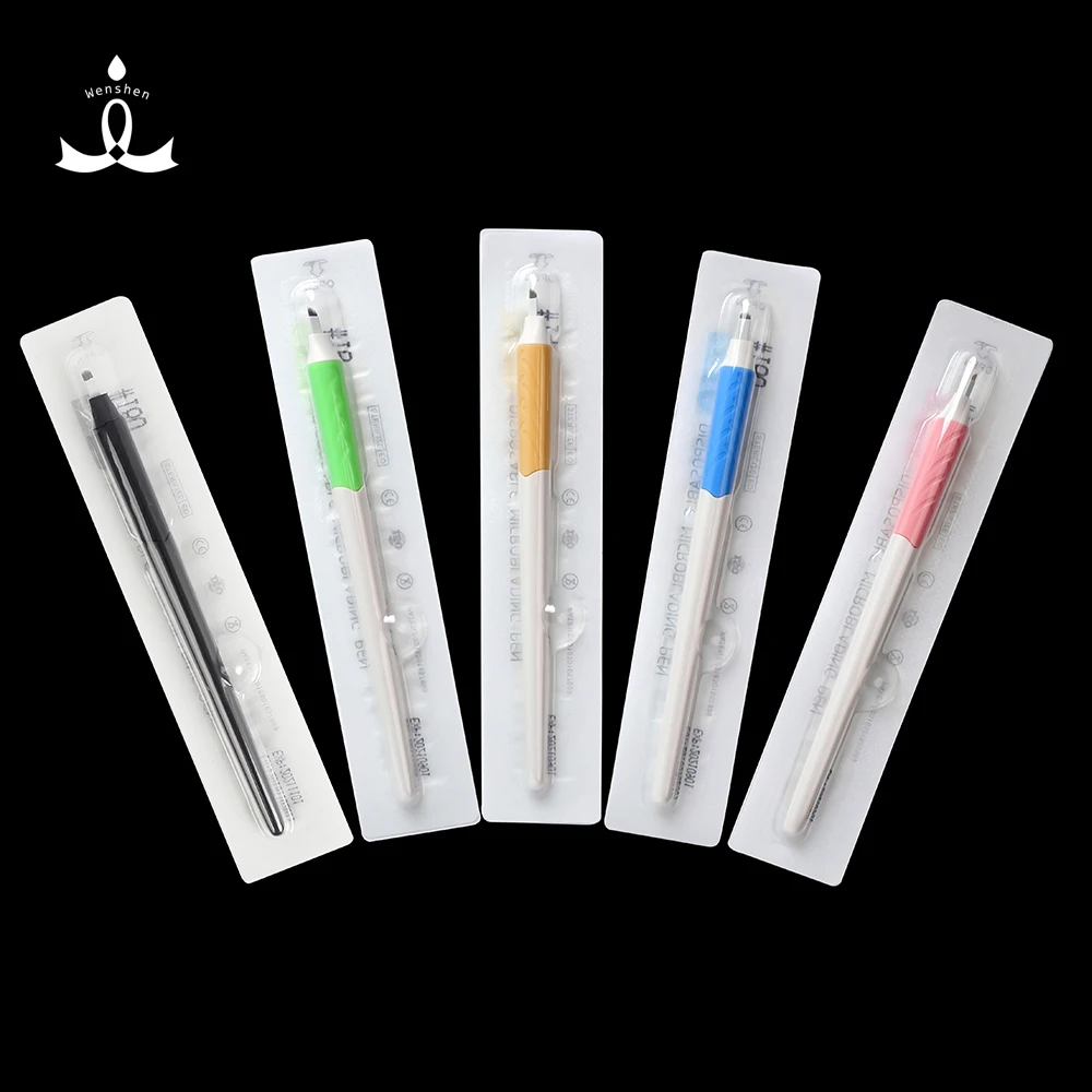 

Lushcolor Rainbow 5 colors EO Gas sterilized micro blading disposable tattoo embroidery pens microblading manual pen, Pink green blue yellow,black