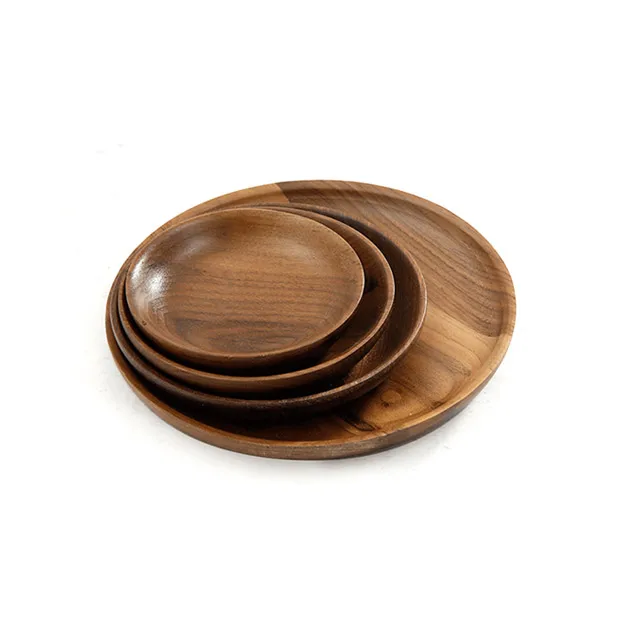 

Black walnut round wooden tableware fruit tray decorative for snack trays wooden tableware tray
