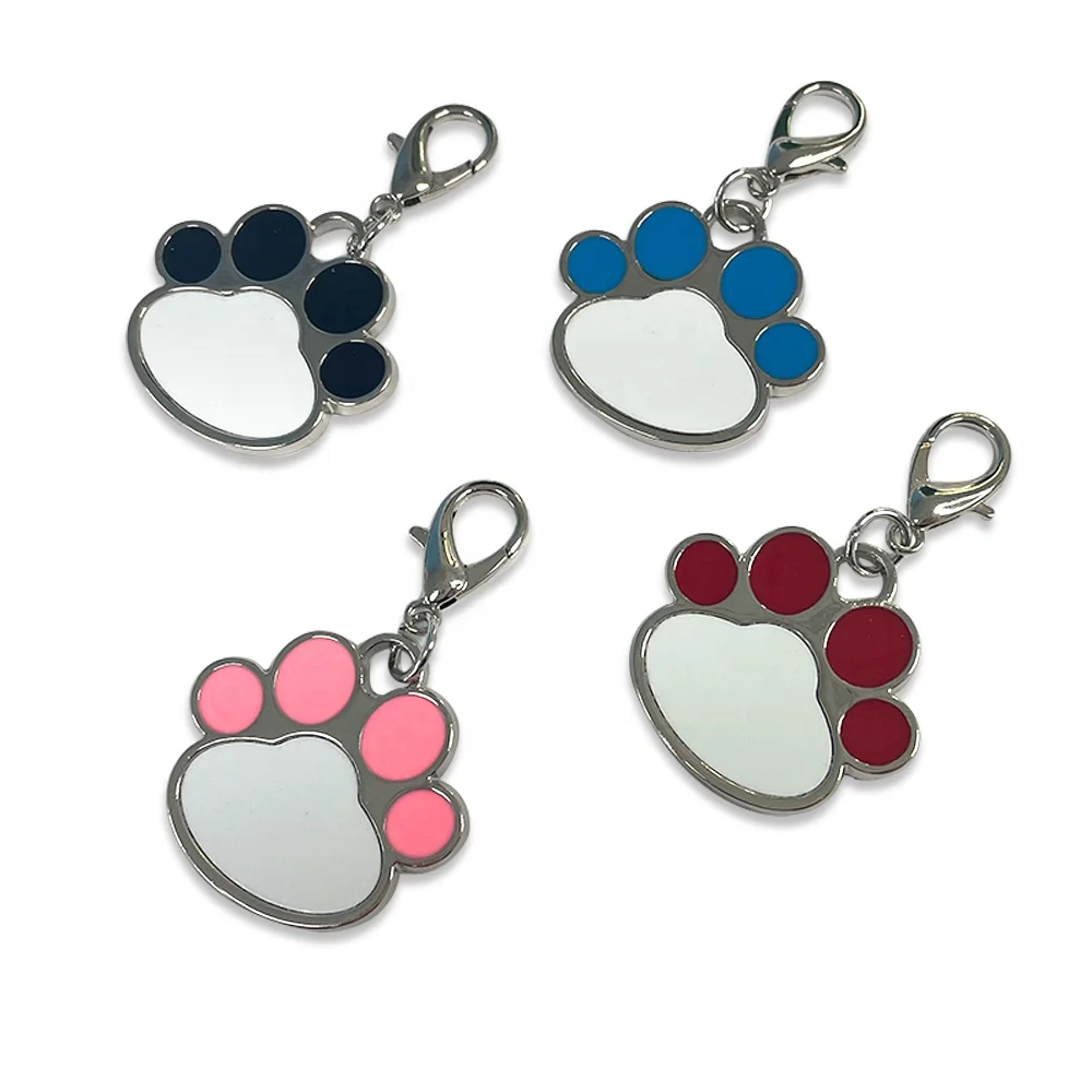 

Prosub DIY Printing Pets Sublimation Dog Name Id Tags Pendant Zinc Alloy Paw Shaped Sublimation Dogtag Blank, Blue/red/black/pink
