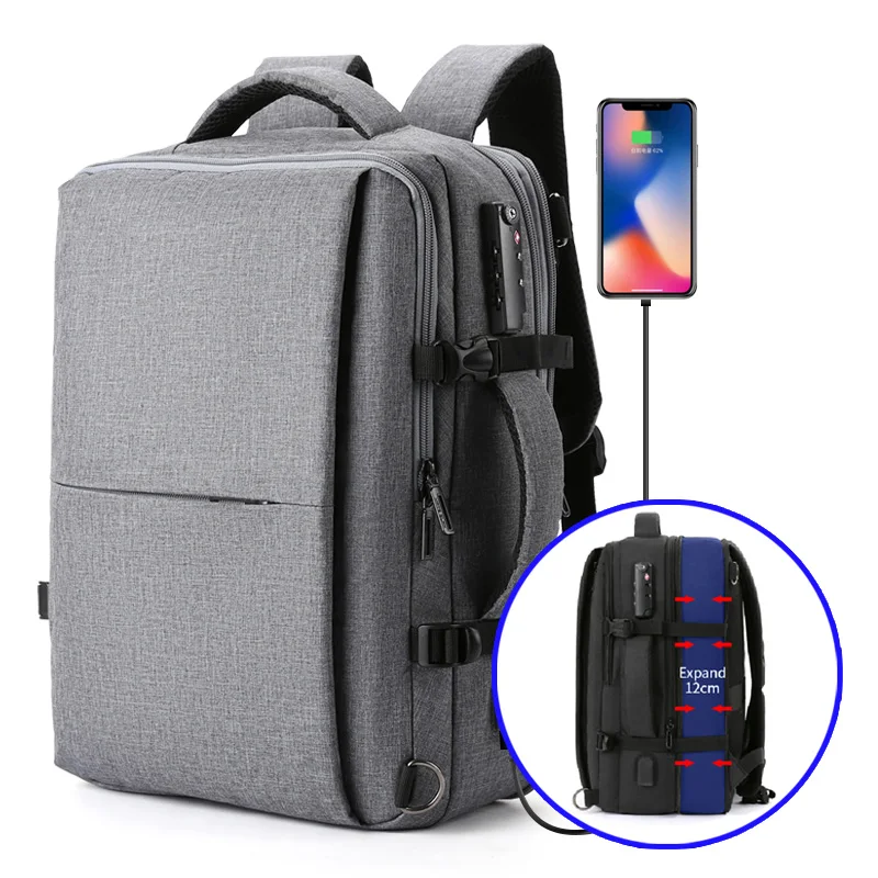 

Men's 17 inch Laptop Backpack Wholesale Black Travel Bag Men Business Usb Charging Oxford High Quality Backpack, Black/gray