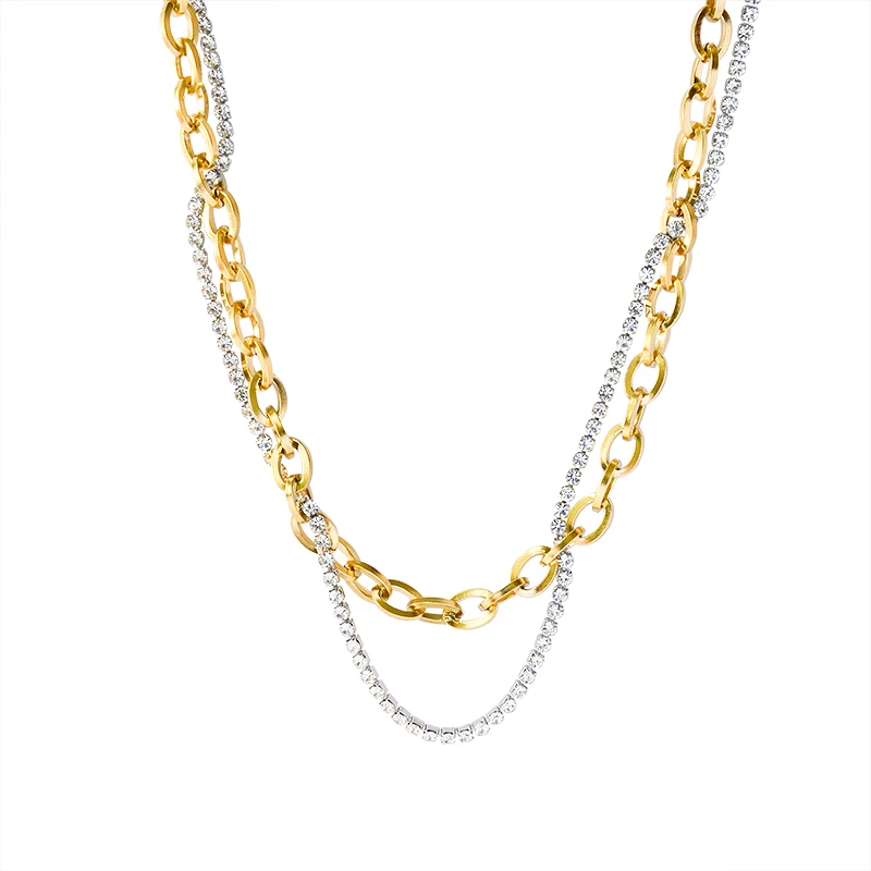 

Net red cold wind geometric fashion multi-layer winding clavicular chain zircon chain necklace titanium steel