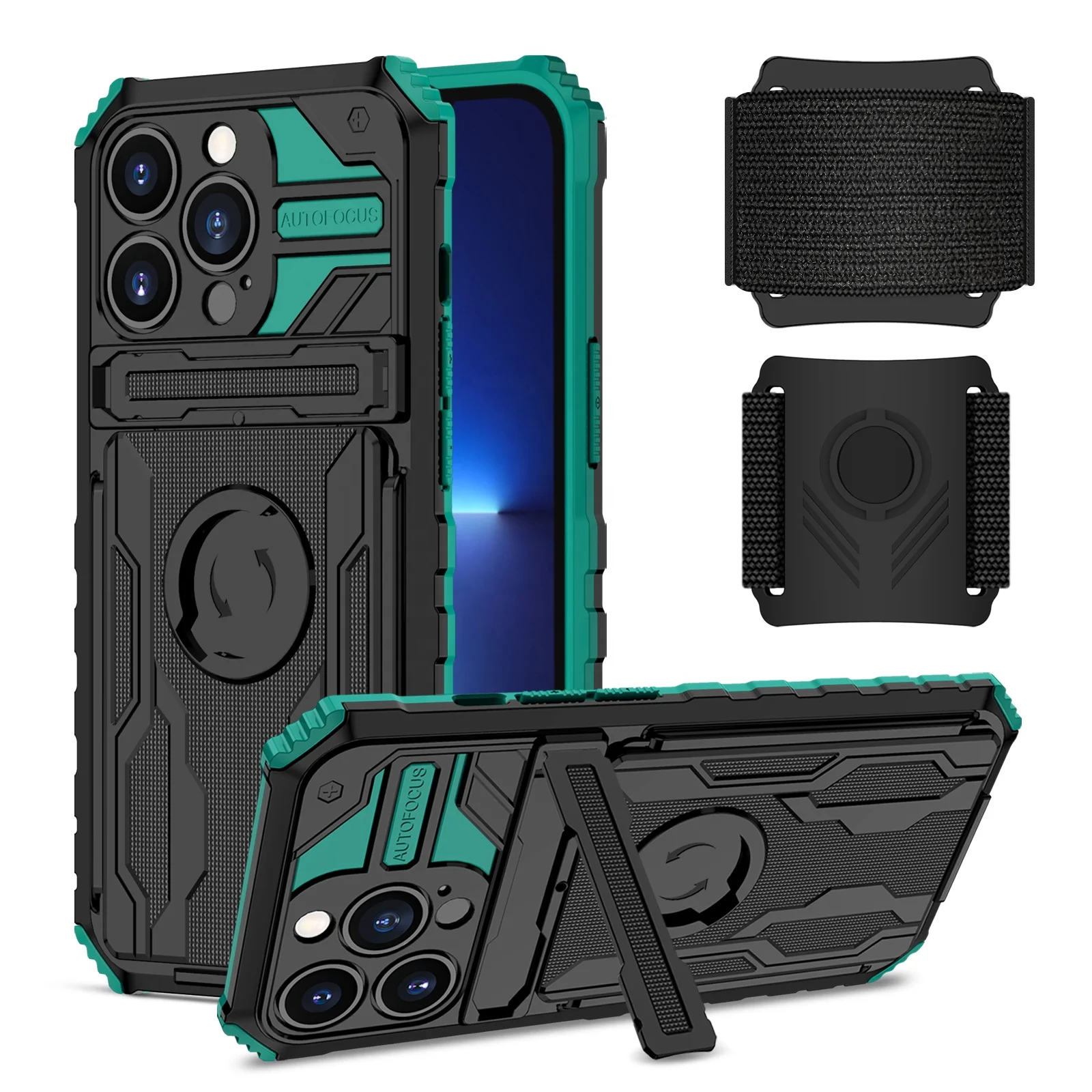 

2022 new arrival hybrid multi functional design case shockproof anti fall wristband military phone case for iphone 12 pro, 6 colors, can be customized