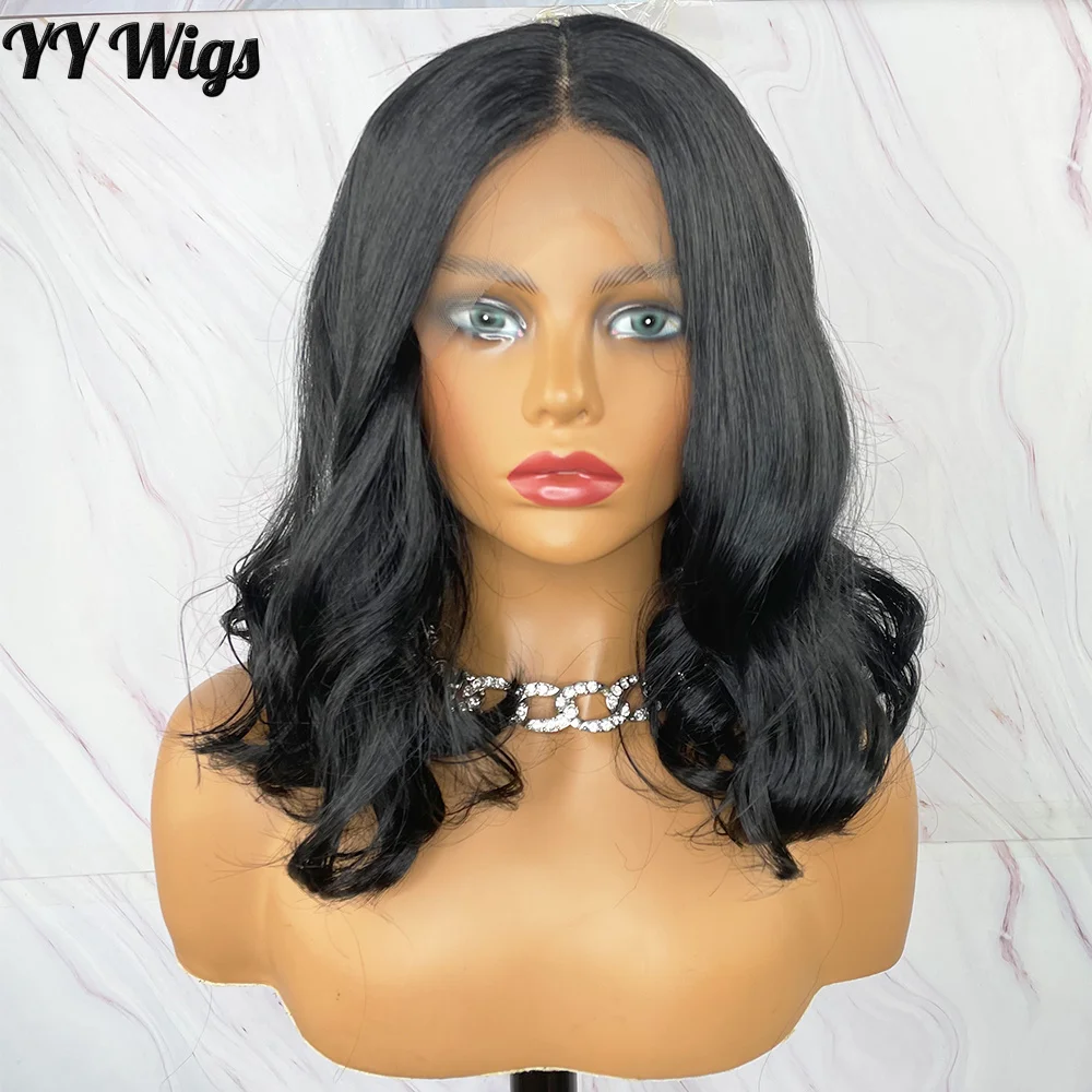 

Black Loose Wavy Bob Wigs for Black Women 13X4 Synthetic Lace Front Hair Heat Resistant Futura Wigs with Natural Hairline, Black futura synthetic wig