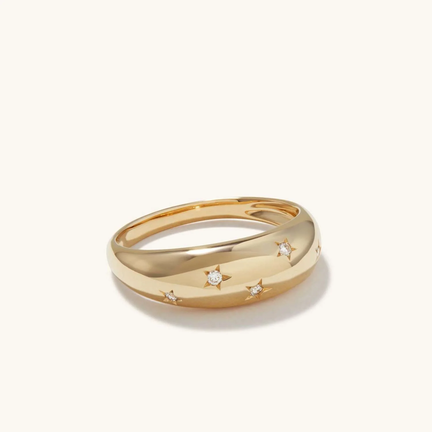 LOZRUNVE 14k Gold 18k Gold Filled Plating Chunky Dome Wide CZ Star Starry 925 Sterling Silver Gold Ring