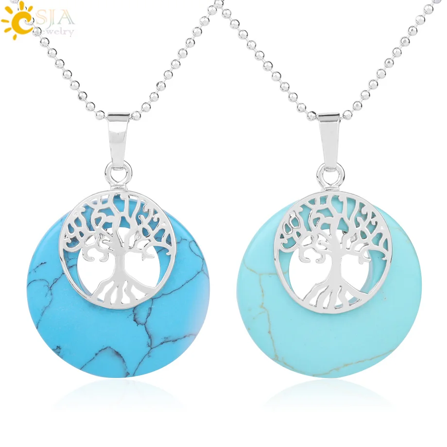 

CSJA tree of life pendant round donut bead opal howlite onyx stone spiritual charm pendant necklace women F971