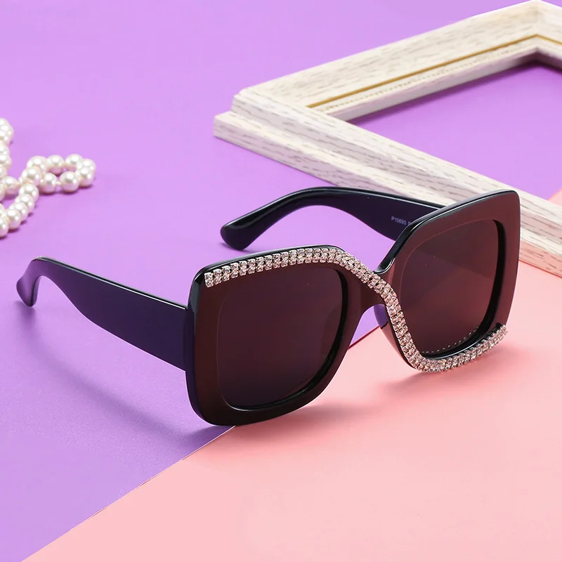 

2021 drop shipping newest Luxury Fashion Trendy Designer sun glasses big frame Bling Diamond Sunglasses for ladies