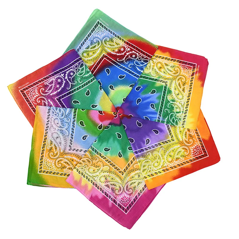 Hip Hop Custom Digital Print Recycled Cowboy 100 Cotton Gradation Tie Dye Square Paisley Bandanas Scarf