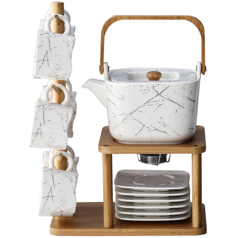 

Japanese Stype Ceramic Kung Fu Tea Coffee Set with Stand Rack Teapot Jug Set European Afternoon Tea Cup and Saucer Set, White or any pms colour