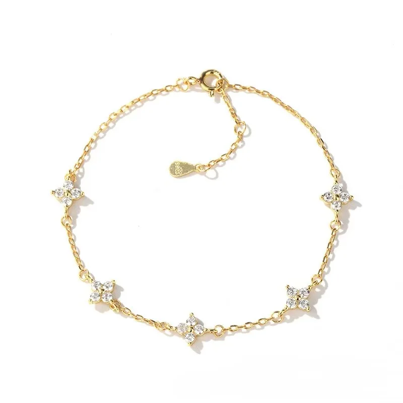 Dainty S925 Sterling Silver Plated 18k Gold Plated  Four Leaf Clover Bracelet for Women Wholesale