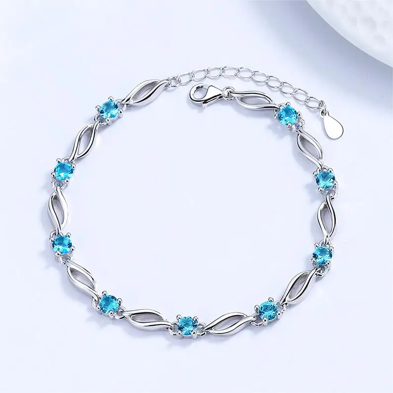 

Carline jewelry female fine 925 silver blue zircon crystal bracelet fashion design 18k gold plated chain bracelet for women