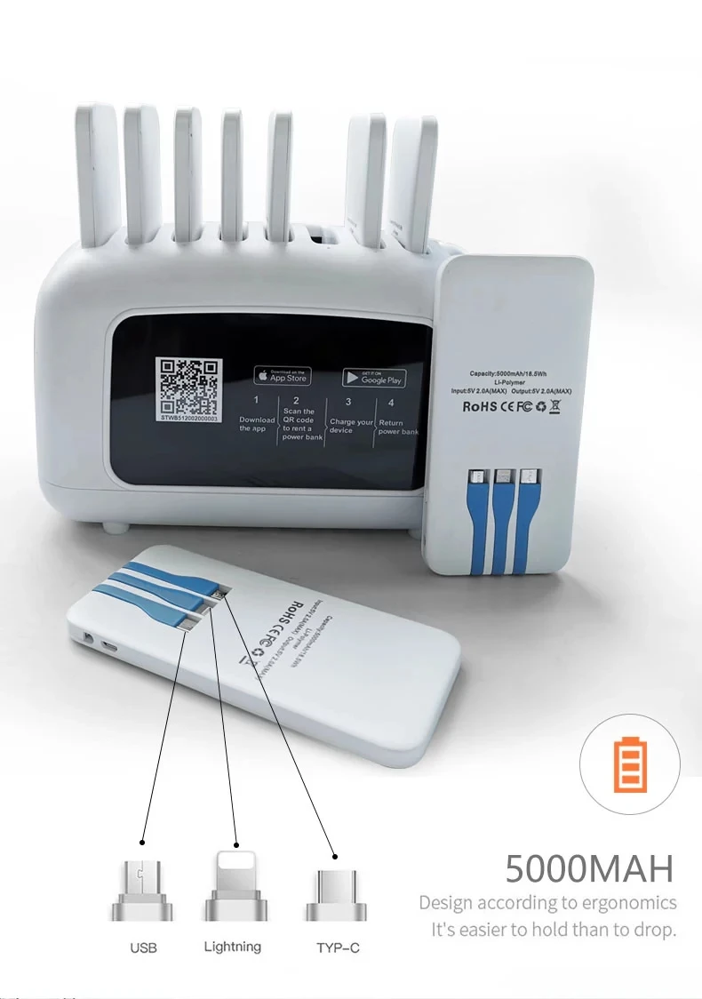 multiple mobile phone rental power bank charging station with 9pcs battery rental for coffee shop restaurant library - ANKUX.COM
