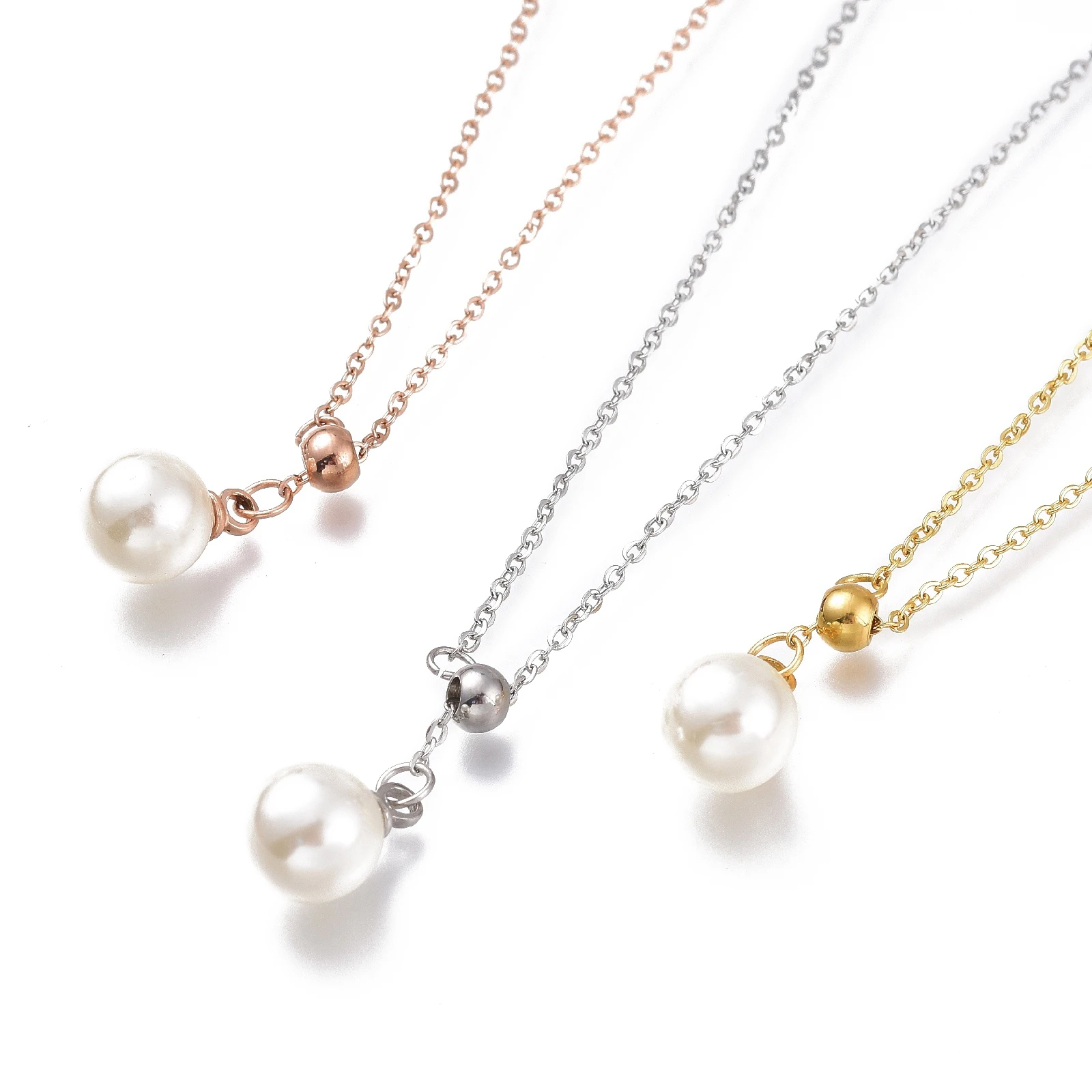 

Pandahall Round Plastic Pearl Pendants 304 Stainless Steel Lariat Necklaces, Mixed color