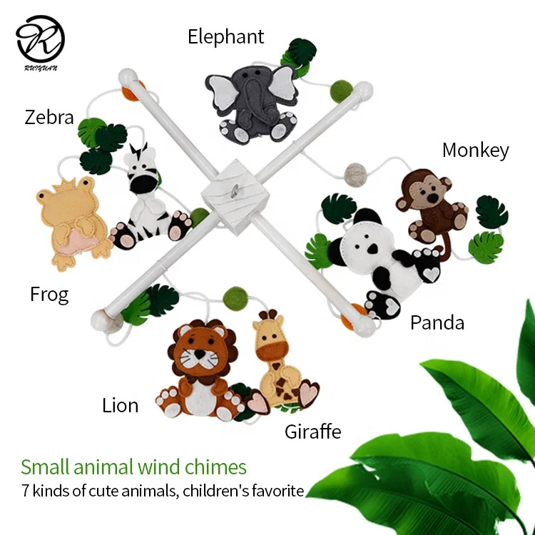 
Jungle Wildlife Zoo Animals Felt Baby Mobile Pure Handmade Mobile Crib Dolls Hanging Balls & Leaves Toys Children Gift 
