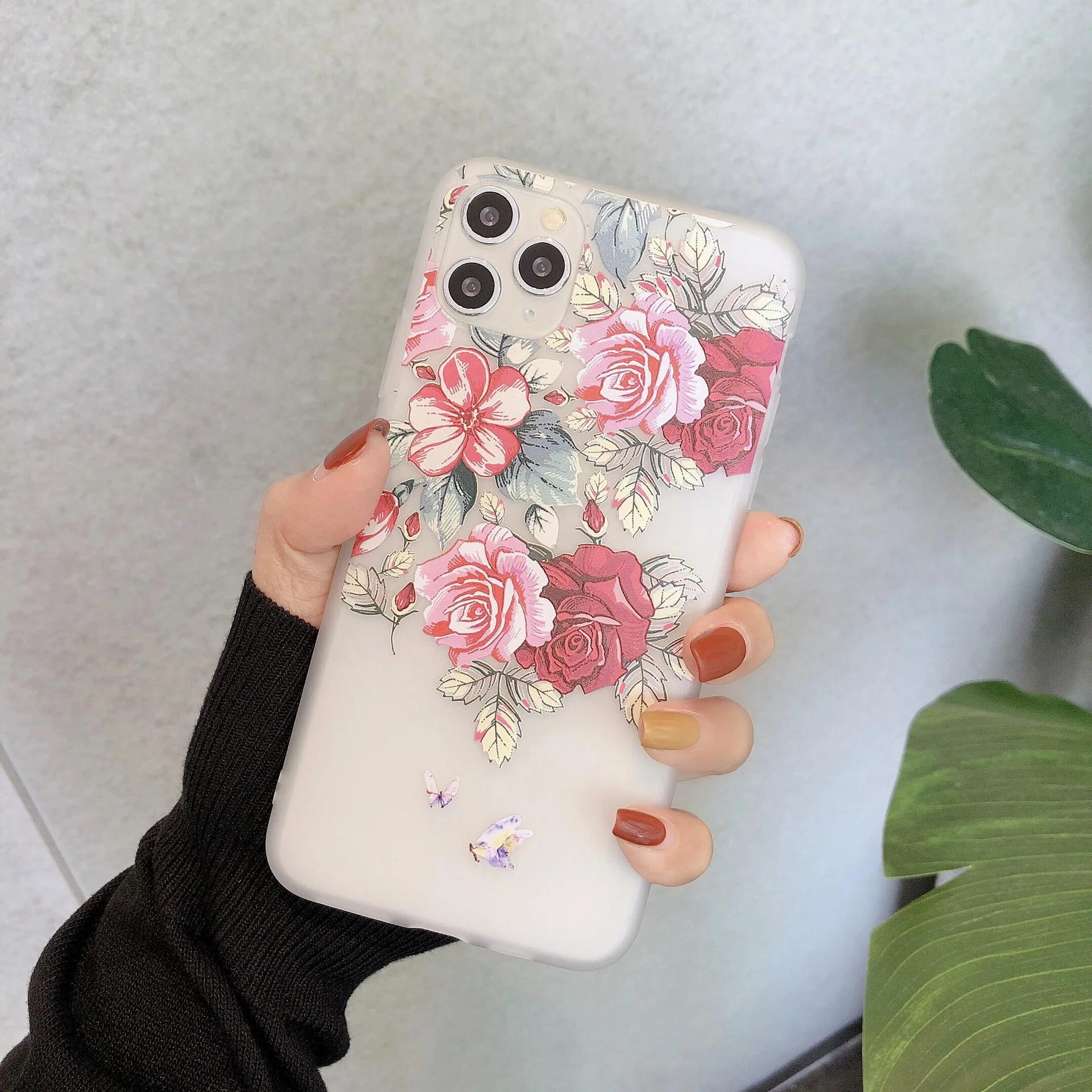 

3D Embossed Flower clear soft tpu Phone Case For Samsung S21ultra note 10 girly phone cases