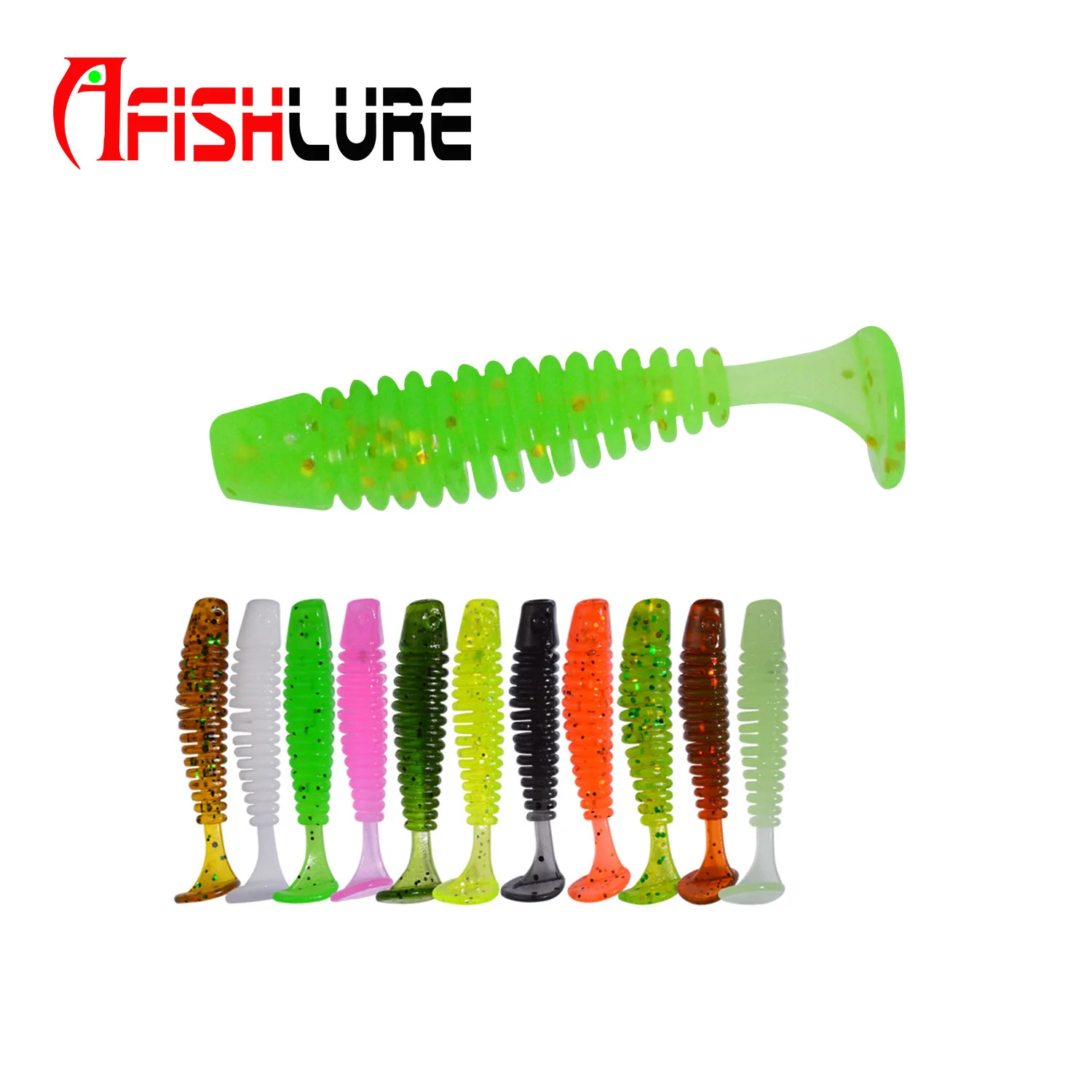 

T Tail Soft Worm Lures leurre topwater Paddle Thread Tail 38mm 0.85g 20pcs soft bait, 17 colors