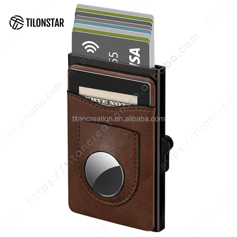 

Personalized Custom Rfid Leather AirTag Wallet Leather Aluminum Card Holder Rfid Wallet Card Holder