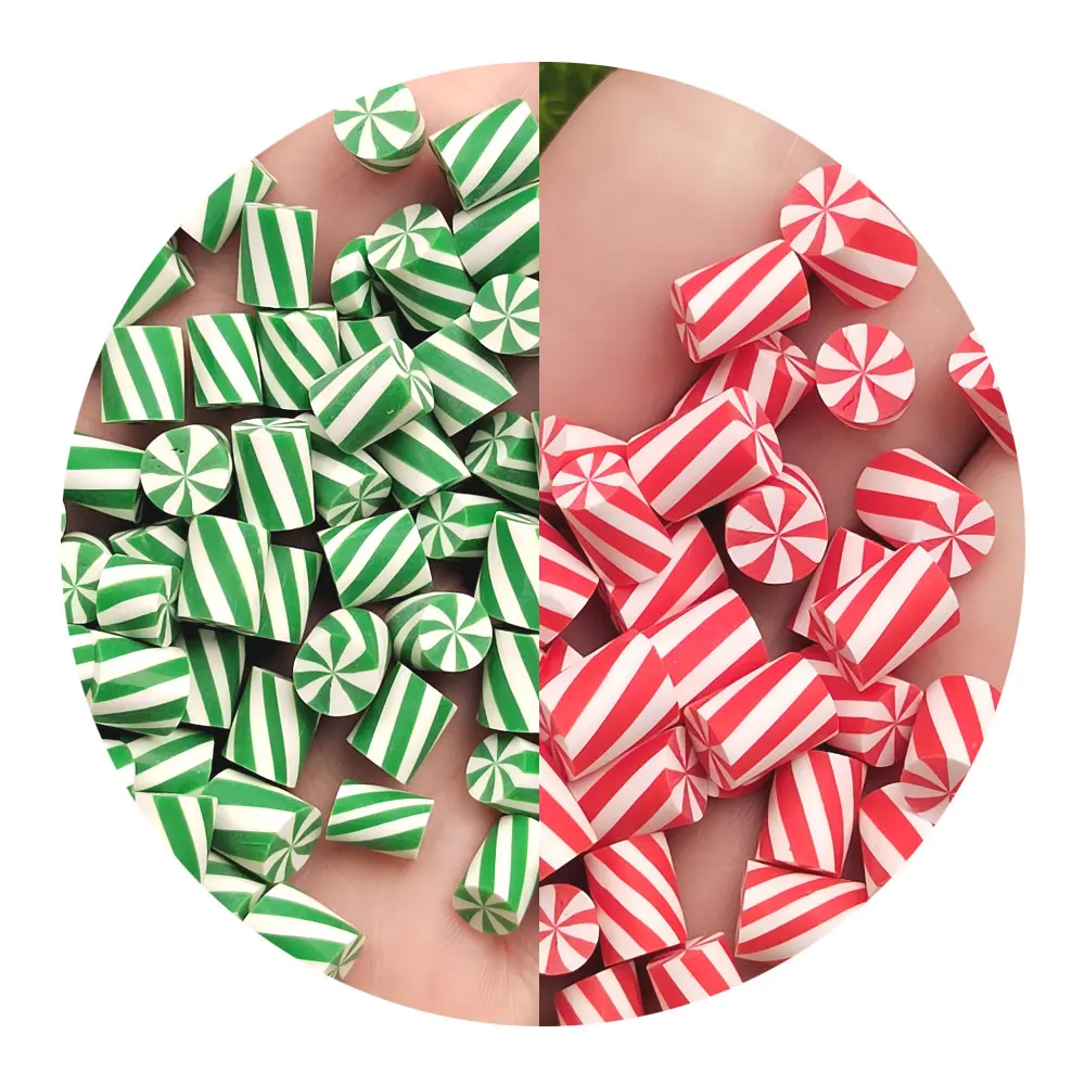 1000Pcs/Lot Christmas Candy Polymer Clay Beads Cute Xmas Holiday Red Green Peppermint Hot Clay Beads for Party Decoration