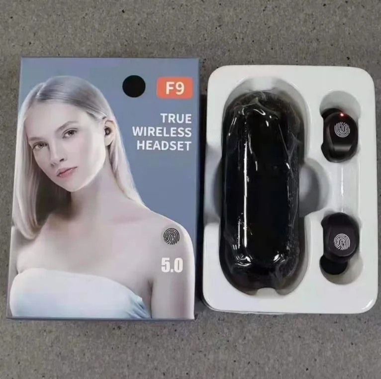

2021 Newest version Led Power Display Mini Tws f9 f9-5c Earbuds Wireless Earbuds Earphones Support Power Bank Headphones, Black