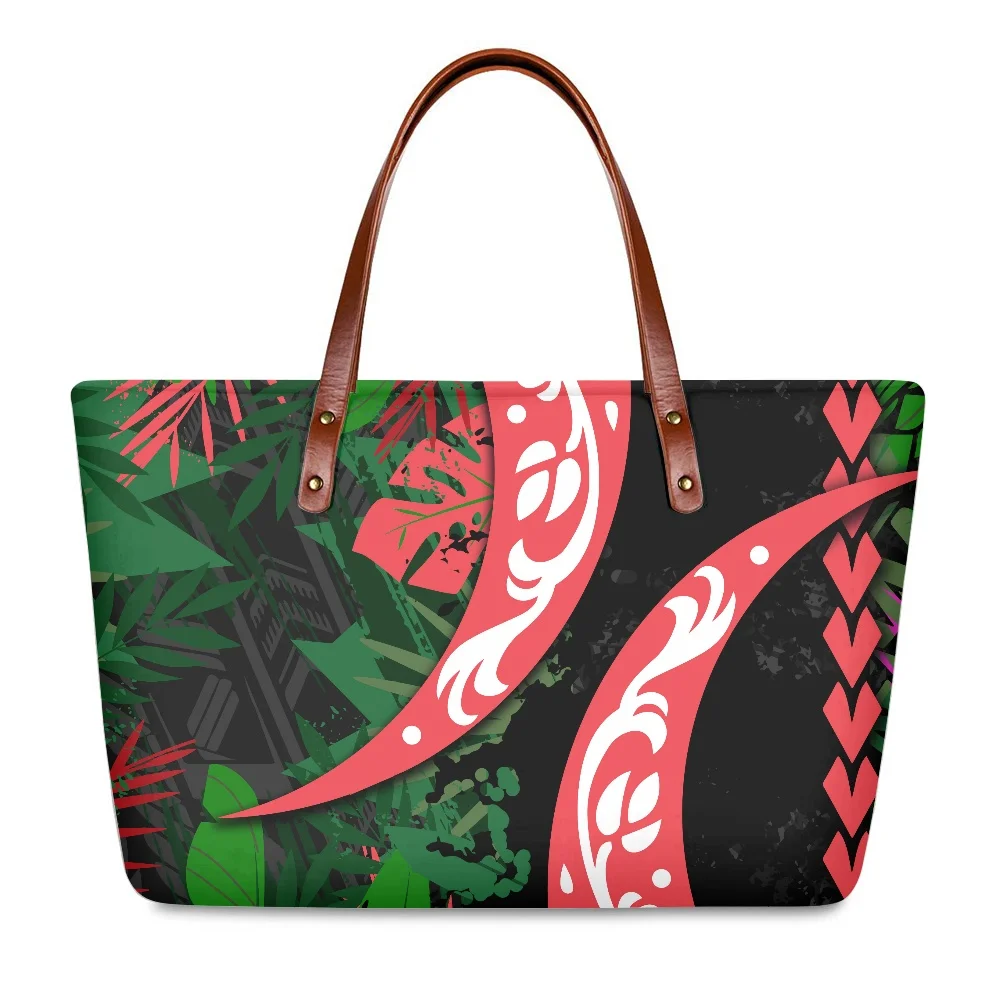 

New Design Tote Handbags Women luxury Ladies Satchel Purse Shoulder Bags Top Handle Bags Polynesian Tribal Hawaiian Hibiscus