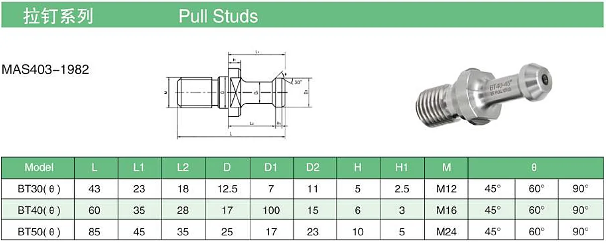 high quality mas403 cnc bt30 pull studs for cnc milling lathe