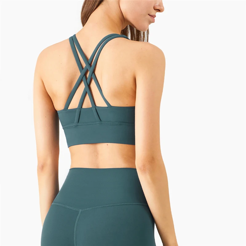 

Factory wholesale yoga fitness top halter strap sexy high-impact fitness sports bra with removable pad