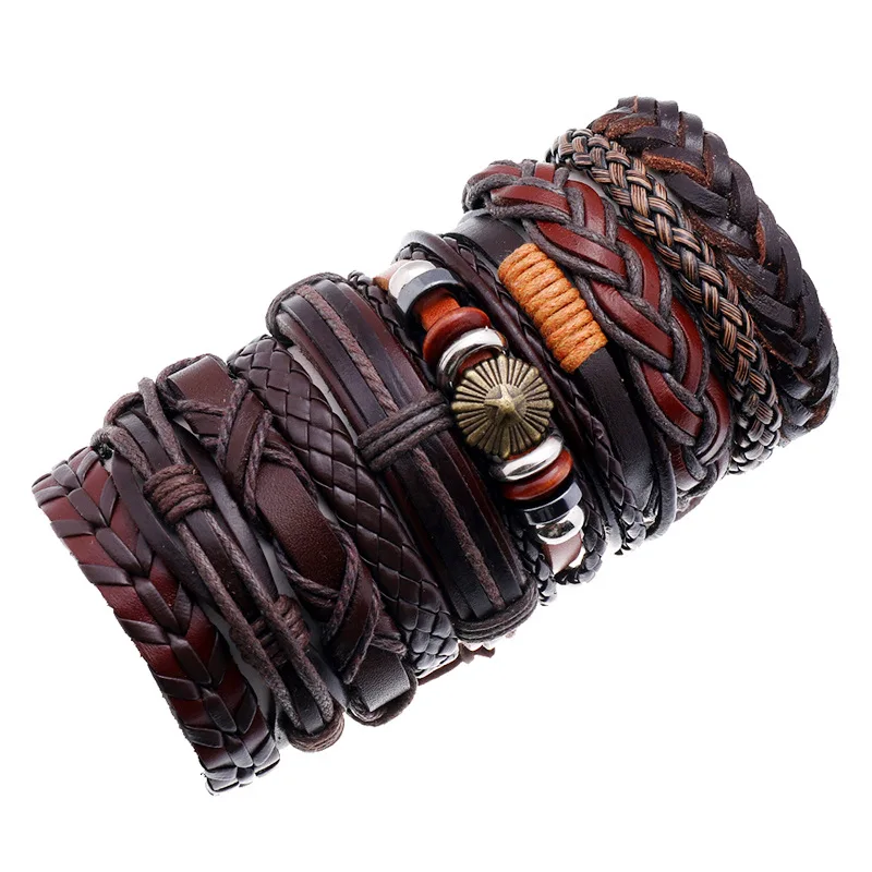 

Wholesale Price Handmade Leather Rope Bracelet Set DIY Style Genuine Leather Jewelry Stocks Sell Vintage Bohemia Bracelet