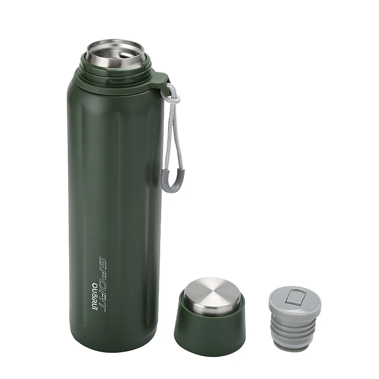 

Double wall Stainless Steel Travel Thermo Water Bottle With Cap, Army green / cyan / rose