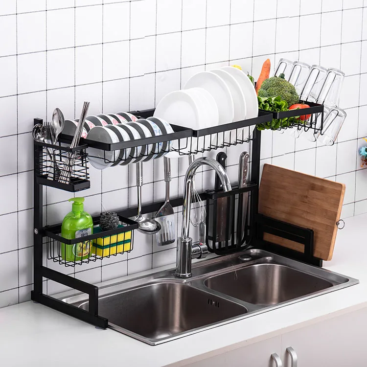 

Stainless steel 85cm cutlery organizador de cocina over the sink dish drying rack, Black