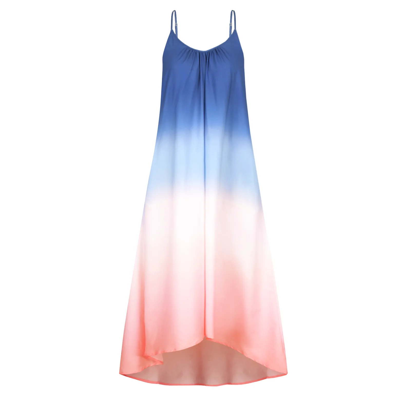 

Japanese fashion casual dress backless sexy sleeveless print rainbow gradient A-line dresse