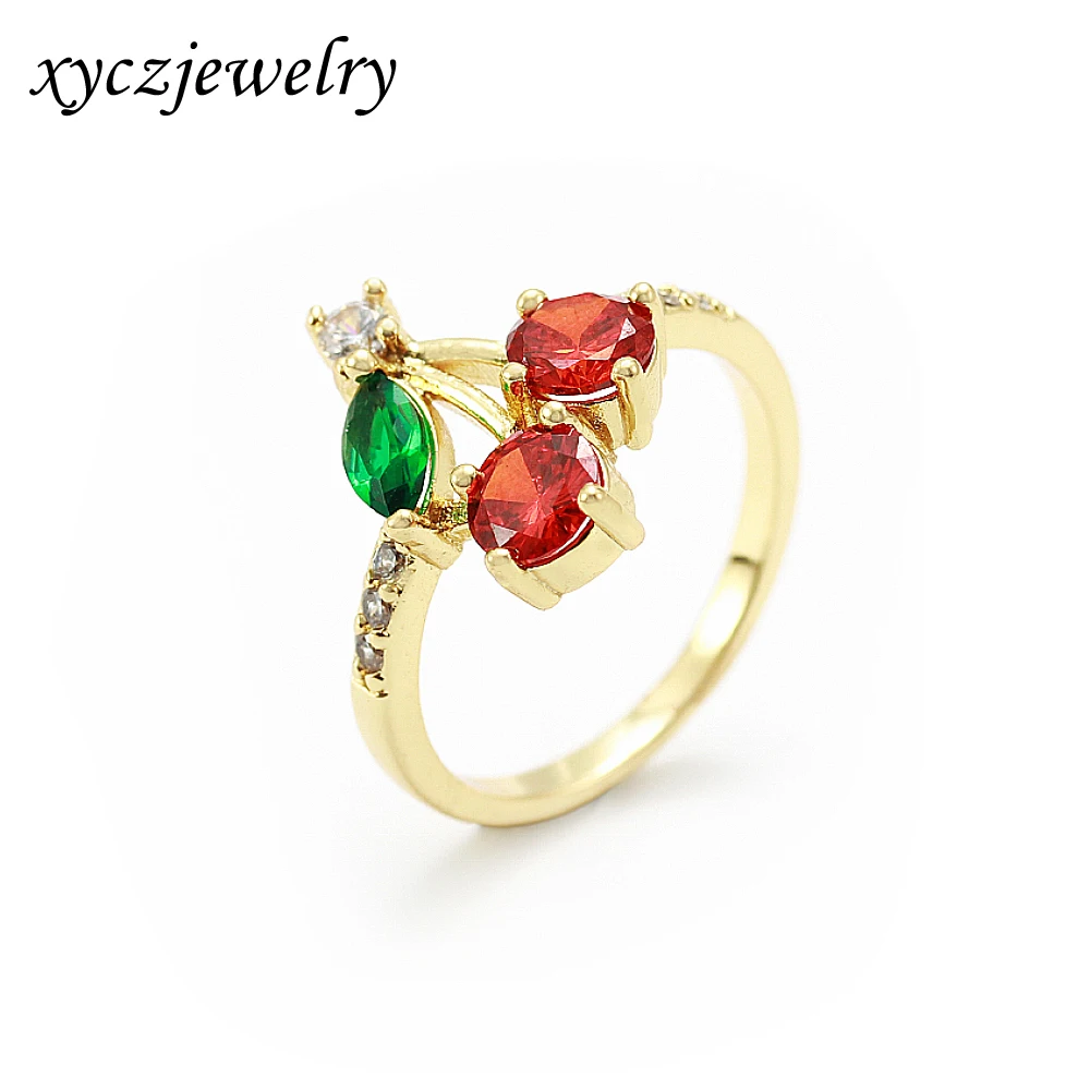 

Exquisite brass 18k gold plating fruit red cherry ring