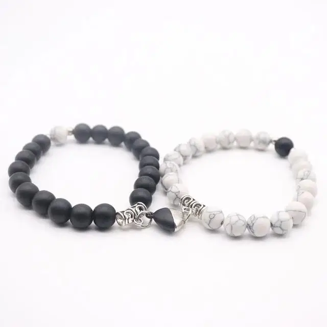 

Magnetic Buckle Couple Bracelet Natural Stone Beads Bracelets for Lovers and Best Friends, Colorful