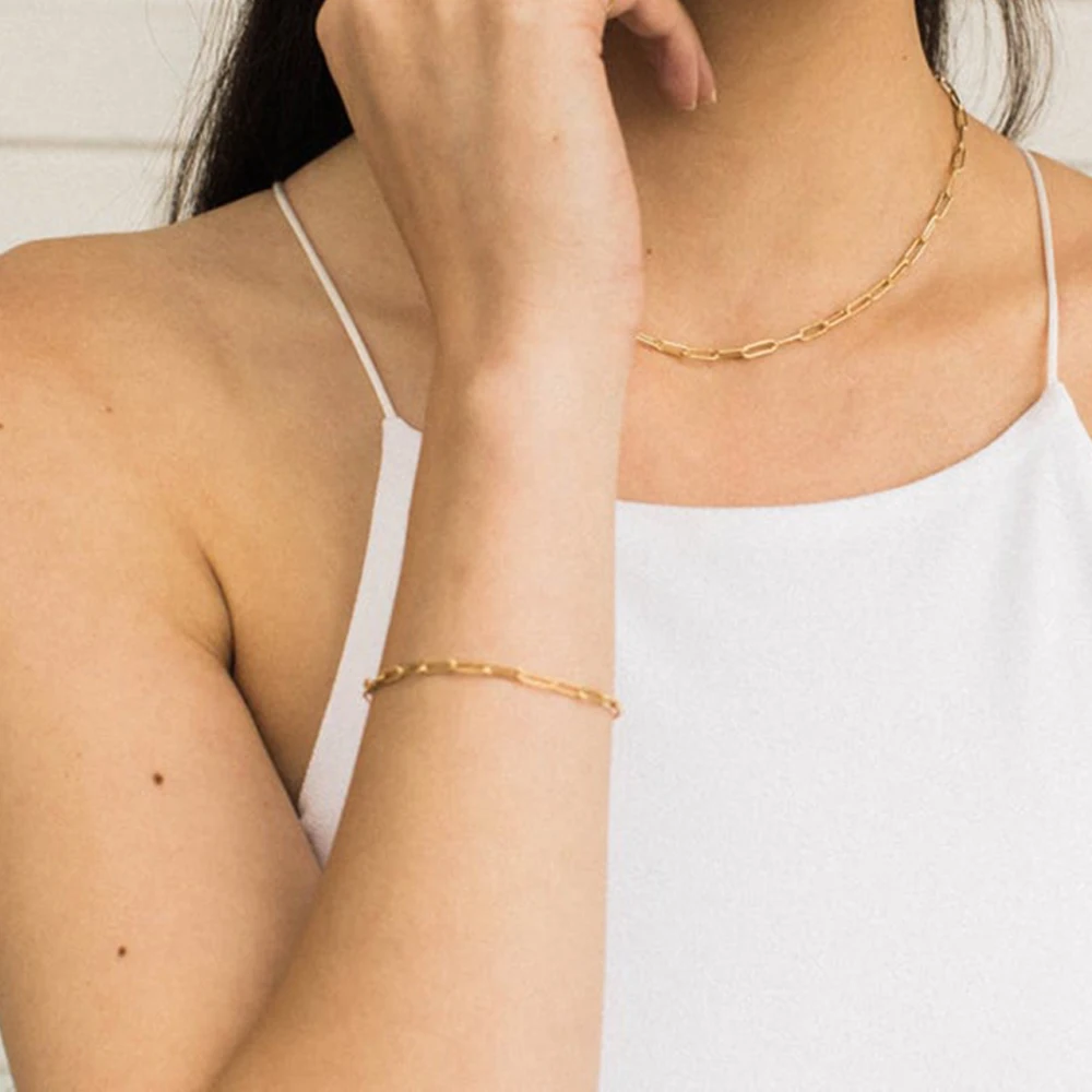 

eManco Hot Sale Paper Clip Link Chain Bracelet Stainless Steel Jewelry Gold Plated Bracelet Fashion Jewelry For Women wholesale