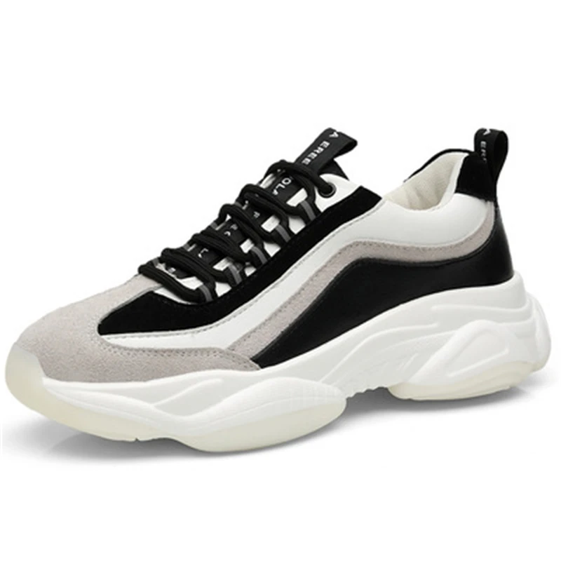 

Drop Shipping Male Sports Sneakers Fashion Genuine Leather + Suede Chunky shoes Men Casual Footwear Plus Size