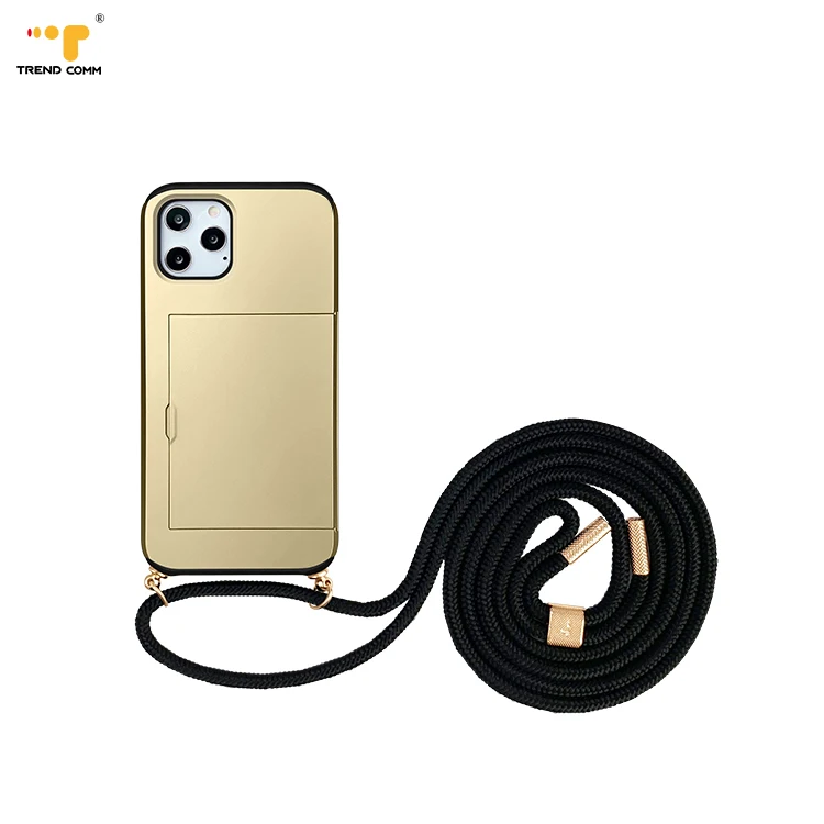 

2 In 1 TPU+PC Custom Phone Cover Shoulder Strap Card Cases For iPhone 12 Pro Max