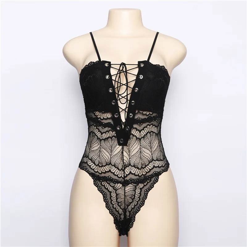 

Sexy lady lace up one piece backless bodycon women lingerie bodysuit corset, Black/white