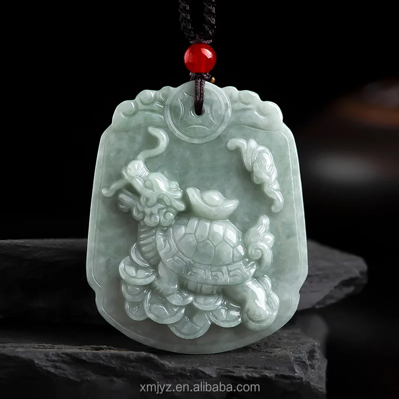 

Natural Myanmar a cargo jade lucky dragon turtle jade pendant ice species pendant jewelry men's necklace female jade pendant