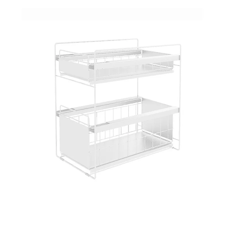 

Custom wrought iron paint kitchen storage shelf under the sink, White&black