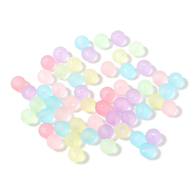 

100pcs/bag Acrylic Macaron Color Perforated Lacquered Transparent Frosted Round Beads DIY Beading Jewelry Wholesale