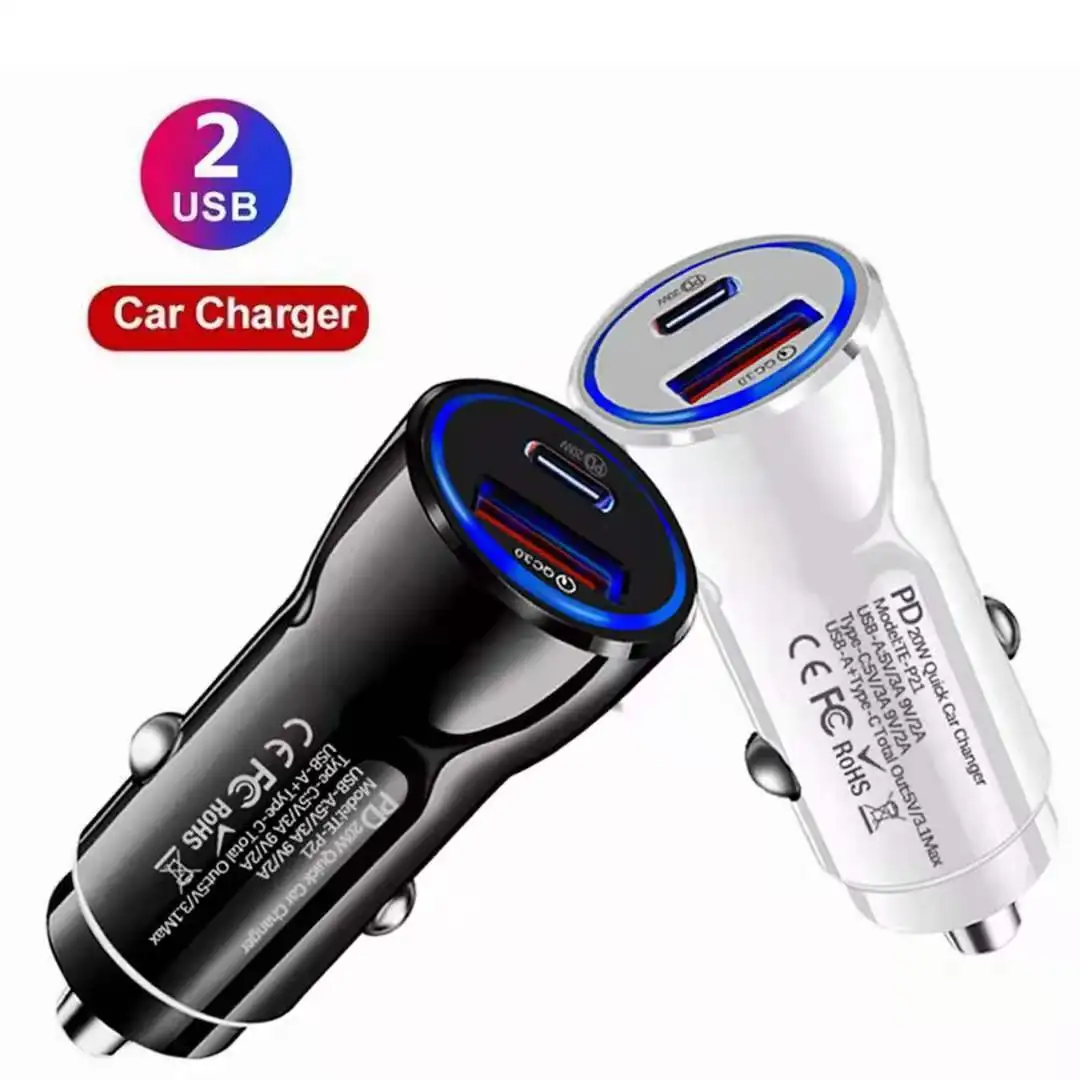 

LED display 20W Car Charger car accessories dual USB car adapter QC3.0 type-c PD fast charging for iPhone13 12 11, Black white customized