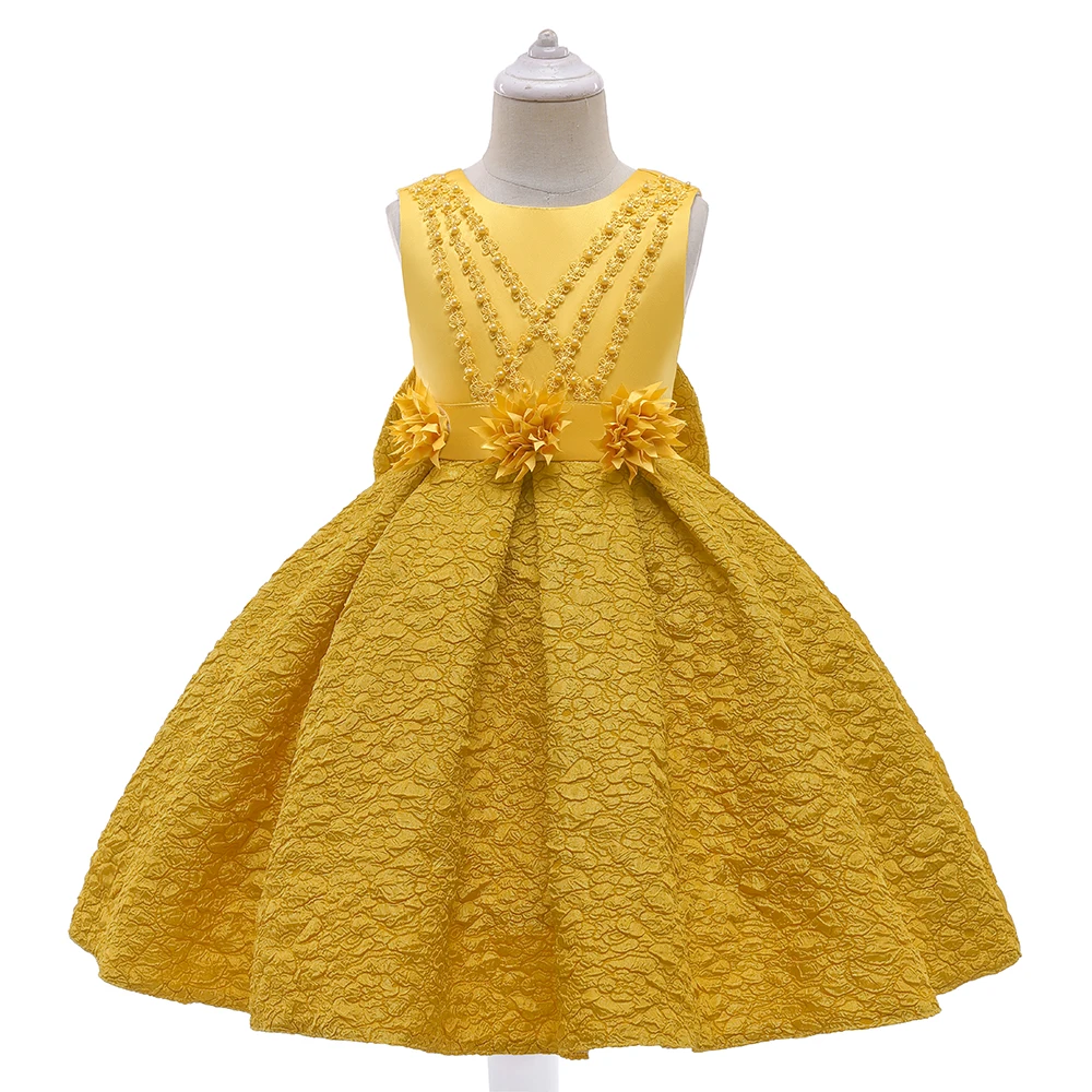 

Meiqiai Garment Wholesale Custom Dress Royal Yellow Ball Gown Mini A Line Dress For Kids