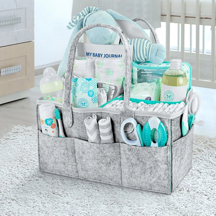 

Cute Gift for Kids Nursery Storage Bin Portable Large diaper caddy tote bags Baby Diaper Caddy Organizer Bag, Gray and green, gray and red, gray and purple