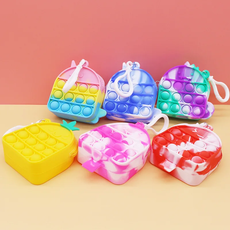 

Children Circle Silicone Kids Color Pastel Cartoon Coin Purse Bag Toy Push Pouch Mini Wallet, 10 styles