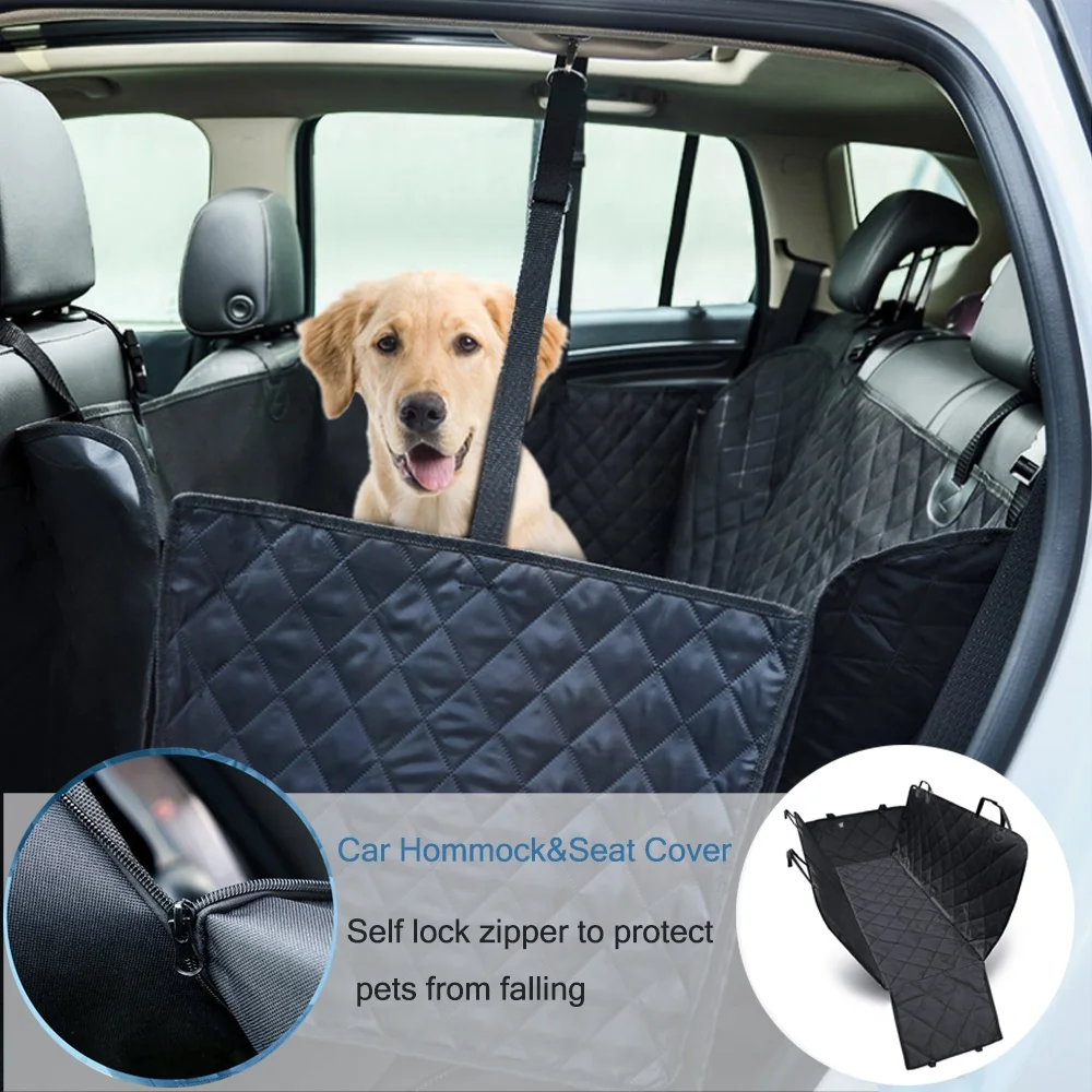 

Waterproof Dog Hammock Pet Dog Car Seat Cover With Side Flaps And Storage Pockets, Black,brown